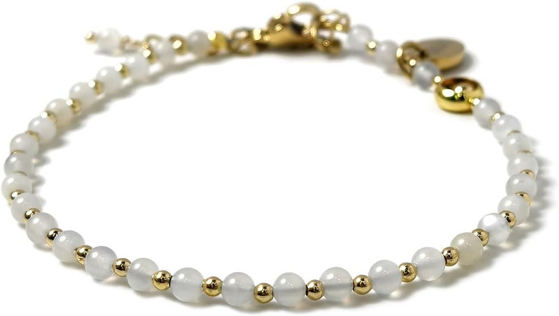 Morchic 3mm Tiny Beads Natural Gemstone Bracelet for Women, Adjustable 7.1" Energy Gem Charm Jewelry, Dainty Handmade Birthday Gift - Image 1
